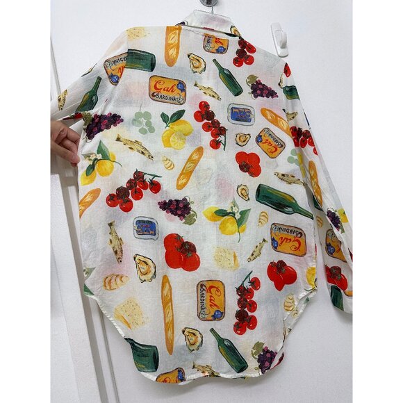 Lisa Says Gah Tessa Food Print Button Down Shirt Top Italian Summer Ivory L - Picture 11 of 15